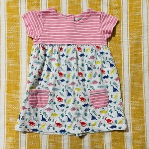 Baby Boden Dinosaur Dress Pink Stripes Size 18-24 Months Girls Short Sleeve